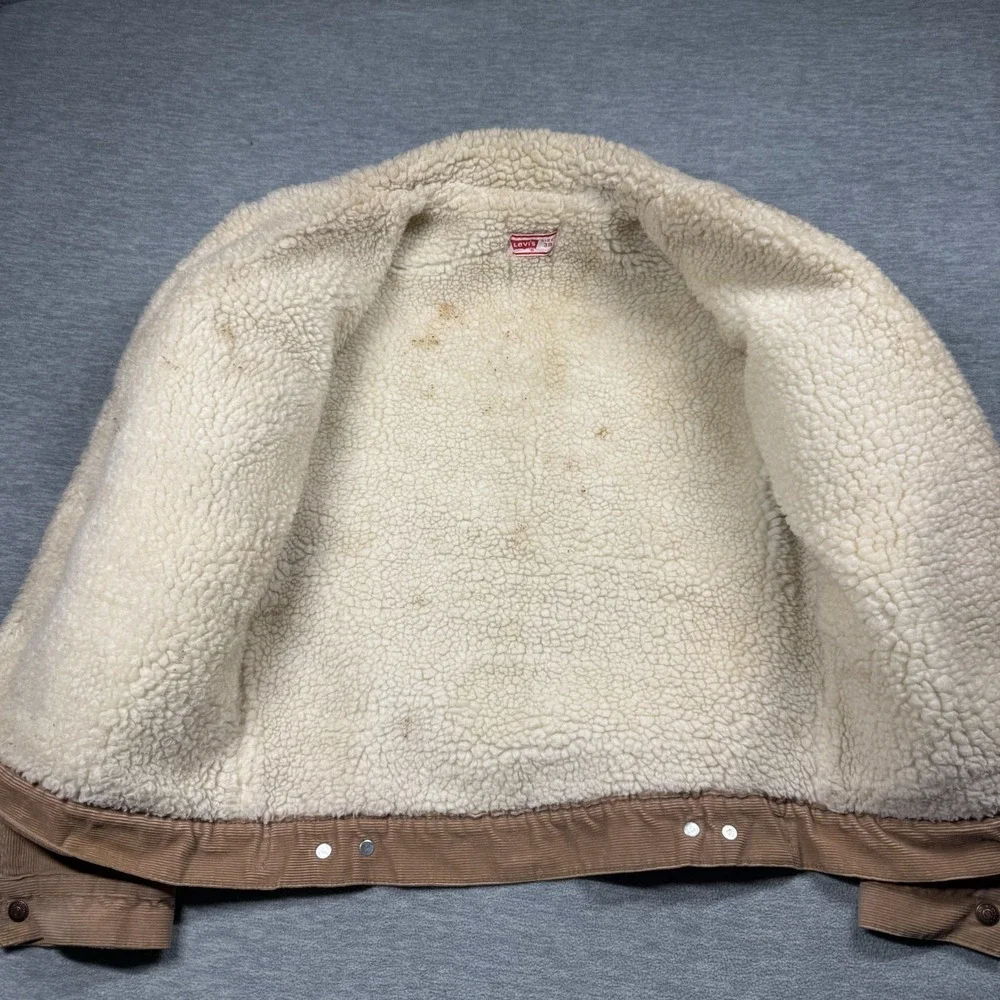 VTG Levis Jacket Adult 38 Beige Corduroy Sherpa Lined Trucker 70S Usa‎ 20x24 S/M
